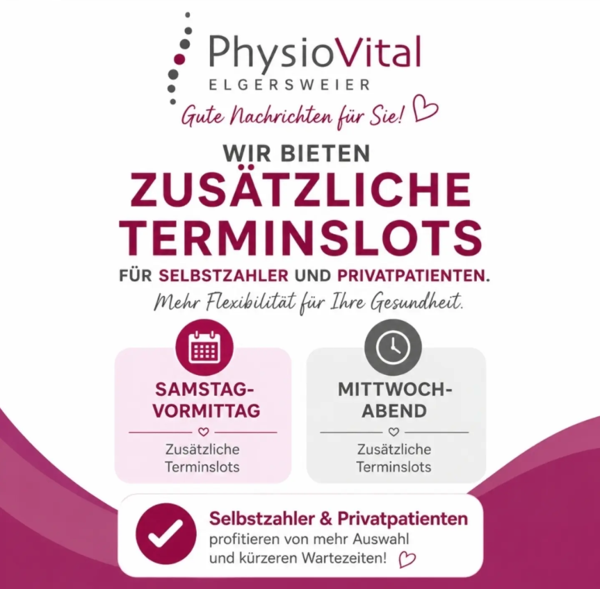 Wir bieten zusätzliche Terminslots für Selbstzahler und Privatpatienten: Samstagvormittag und Mittwochabend